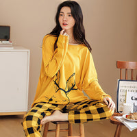 Pajamas Set Women Rabbit grid