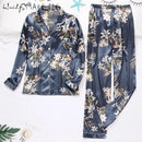 Spring women Silk Pyjamas set LG Blue Flower L