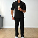 Fashion Casual Polo Short Sleeve Shirt Trousers Two-piece Set Men's Suit Black