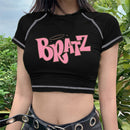 Female T-shirt Y2k Vintage Black