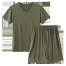 Modal Pajamas Men's Summer Shorts Army Green V Neck