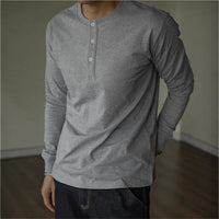 American Retro 320g Heavy Henley Shirt Slim Cotton T-shirt