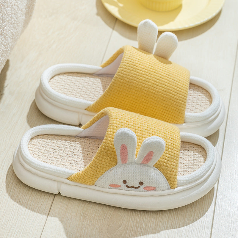 Cute Rabbit Slippers Linen House Shoes Yellow