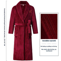 Thick Thermal Velvet Bathrobe With Thin Belt For Men Wine Red Wheat