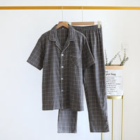 Single-line Plaid Pajamas Men's Set Men's Gray