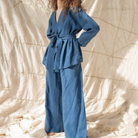 Cotton Linen Women Pajama Robe Sets