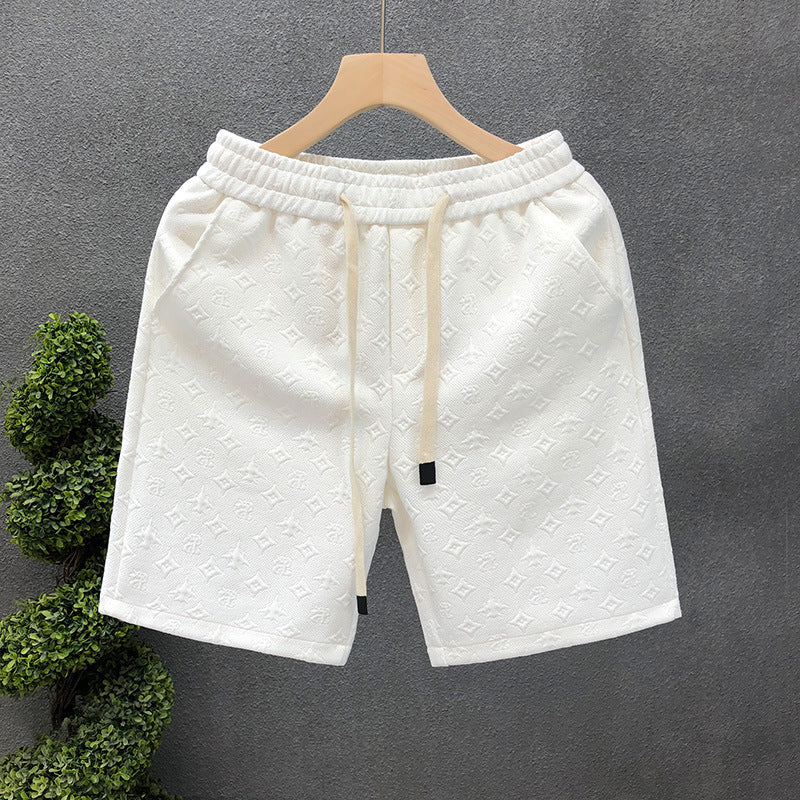 White Jacquard Shorts For Men Relaxation D106 White