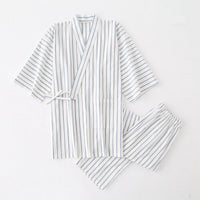 Cotton Washed Pyjamas Suit Women's White Stripes