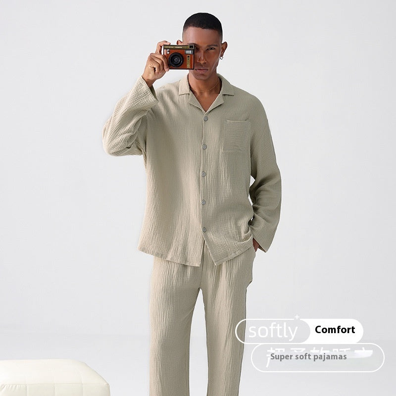 Woven Gauze Pajamas Men's Spring Homewear Suit Light Gray