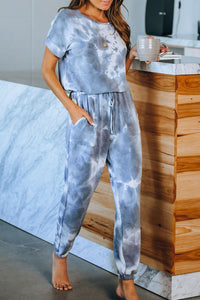 One Piece Tie Dye Print Pajamas Loungewear For Women 8860blue