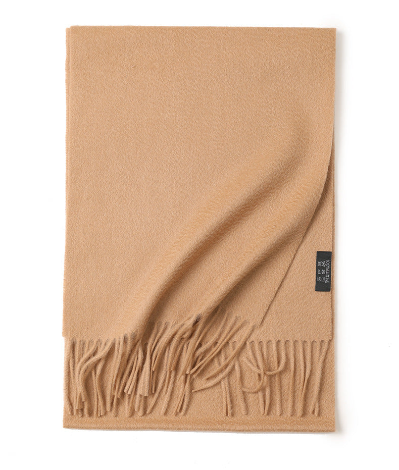 Pure Color Water Ripple Cashmere Warm Scarf Camel 180cm