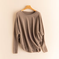 100% Cashmere Round Neck Shawl Bottoming Shirt Dark Camel Free Size