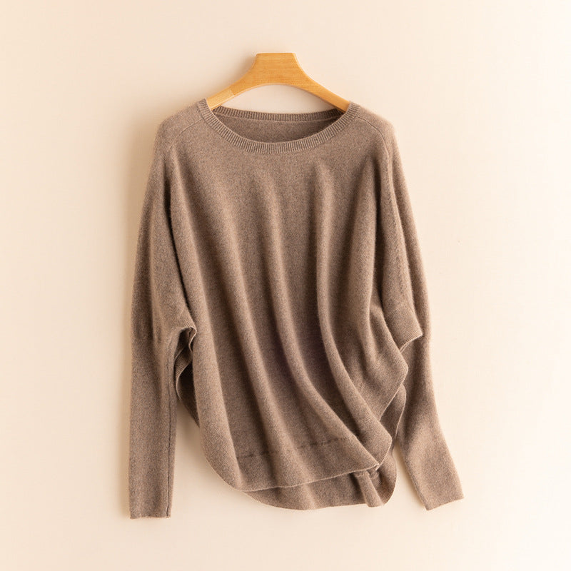 100% Cashmere Round Neck Shawl Bottoming Shirt Dark Camel Free Size