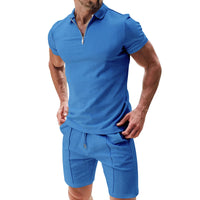 2Pcs Casual T-shirt and Short Set Light Blue