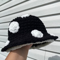 Cute Handmade Knitted Plush Mob Cap For Kids Black