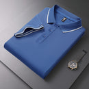 Men's Polo Shirt Lapel T-shirt Summer Short Sleeve Hole Blue